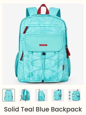 Choco Mocha Light Blue Women's Everyday Backpack with‎ Red Accents NWT